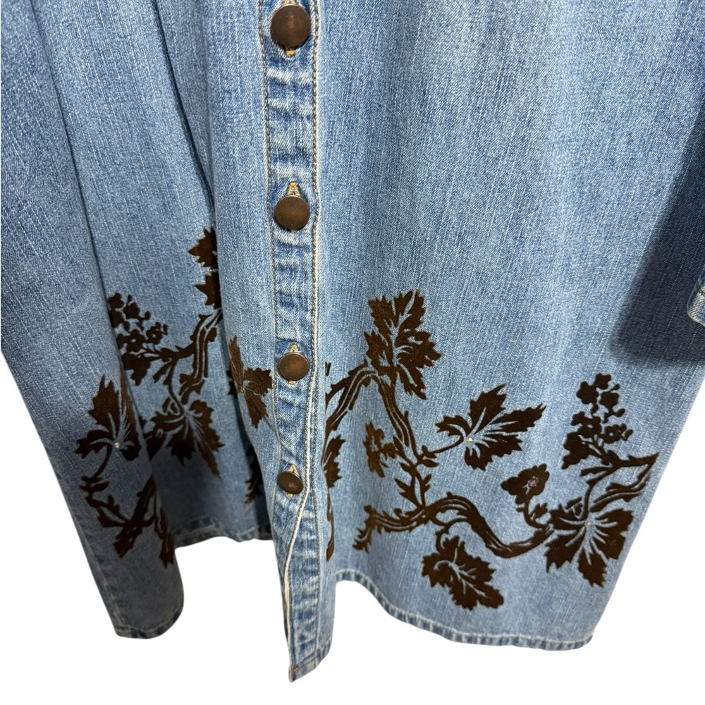 Faded Glory Denim Longline Button-Up Dress with Black Floral Design Size XL - Picture 2 of 11